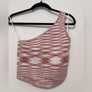 Anthropologie Pink and White One-Shoulder Tank Top